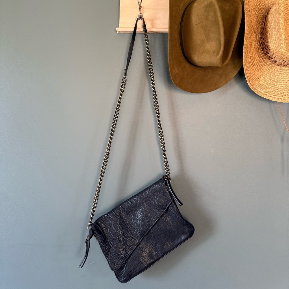 Maxon collection :: made in Italy leather black brass chain crossbody bag purse